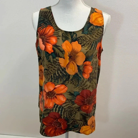 Rafaella Womans Silk Top Tank Small Sleeveless Orange Floral Print Light    m34‎ - Picture 1 of 8